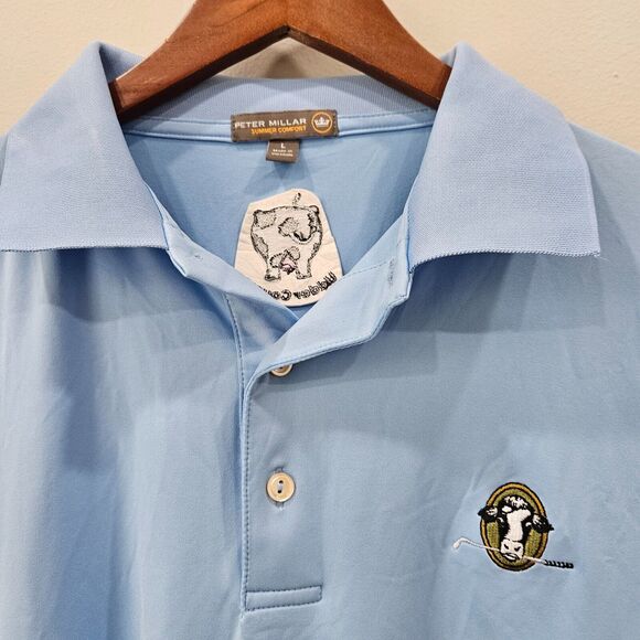 Peter Millar Mens Summer Comfort Polo Shirt Large Blue Logo Stretch Golf Preppy - Picture 3 of 11